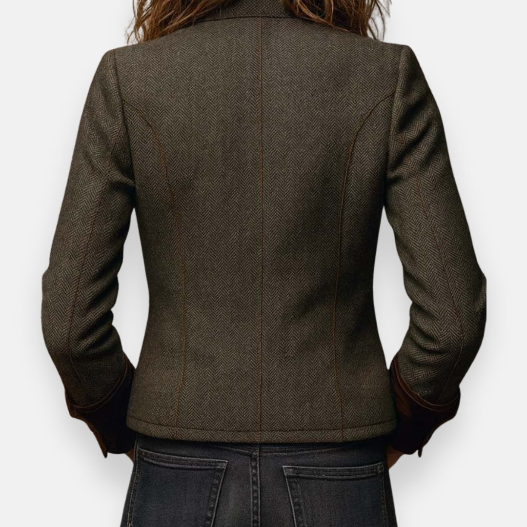 Chaqueta tweed mujer elegante – chaqueta vintage con detalles en terciopelo