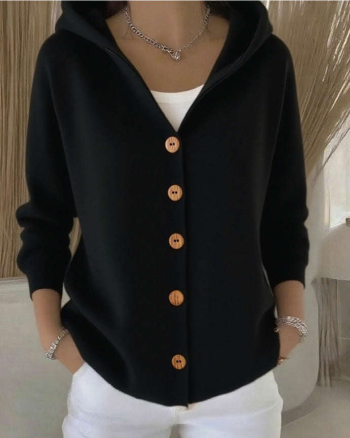 Darienne Cardigan de Punto con Capucha y Botones – Elegancia y Comodidad