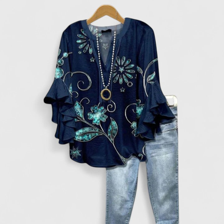 Blusa bohemia mujer con mangas acampanadas y estampado floral