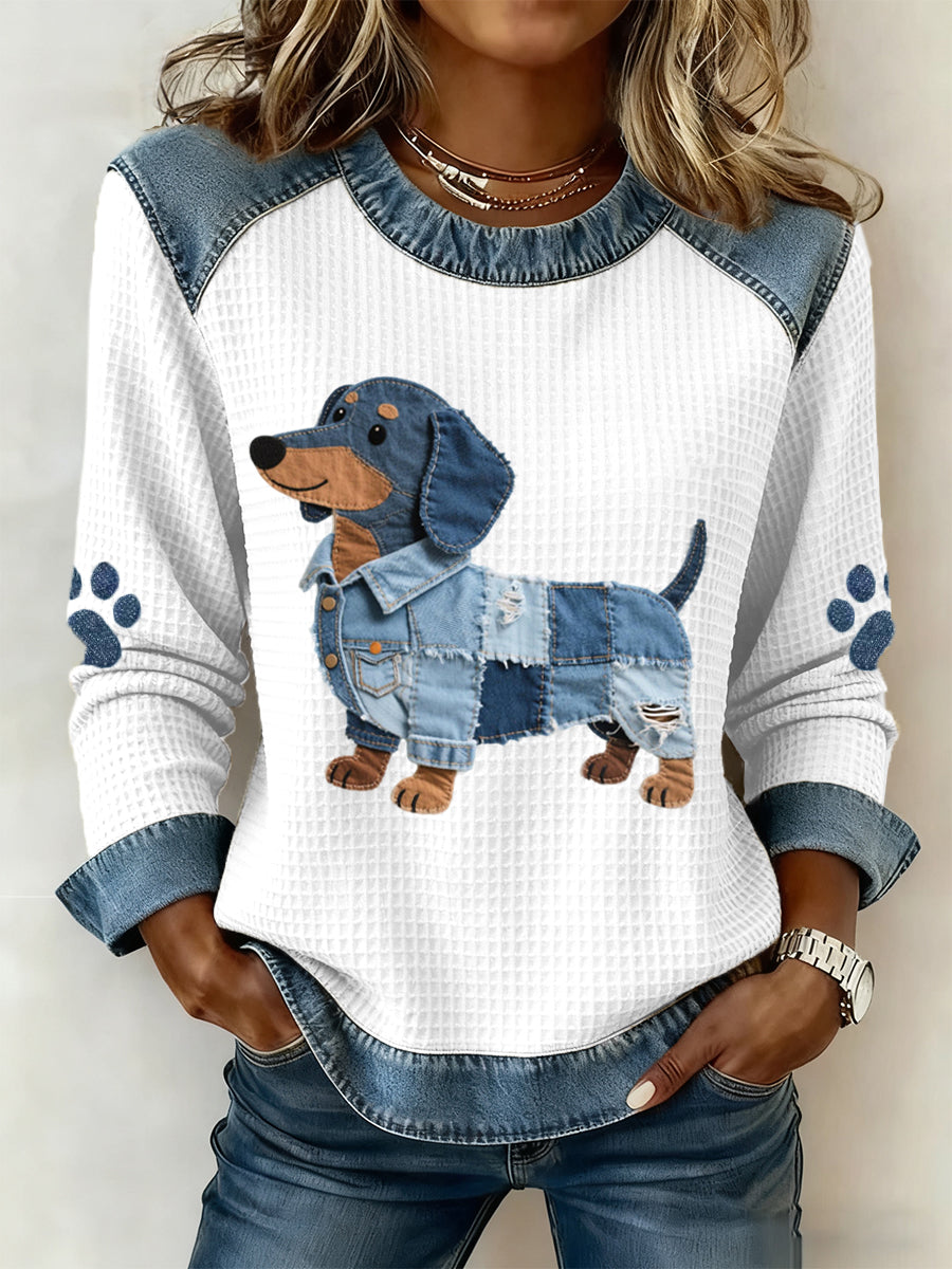 Sudadera Mujer Con Estampado Perro Patchwork – Diseño Casual Divertido