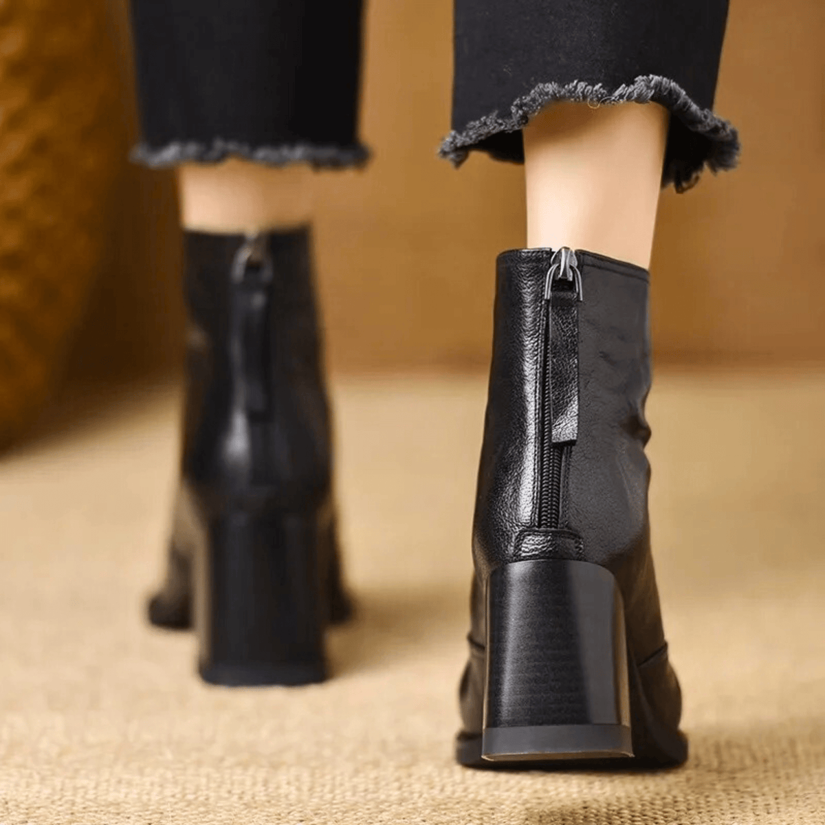 Botas mujer al tobillo con tacón ancho y cremallera – estilo elegante urbano
