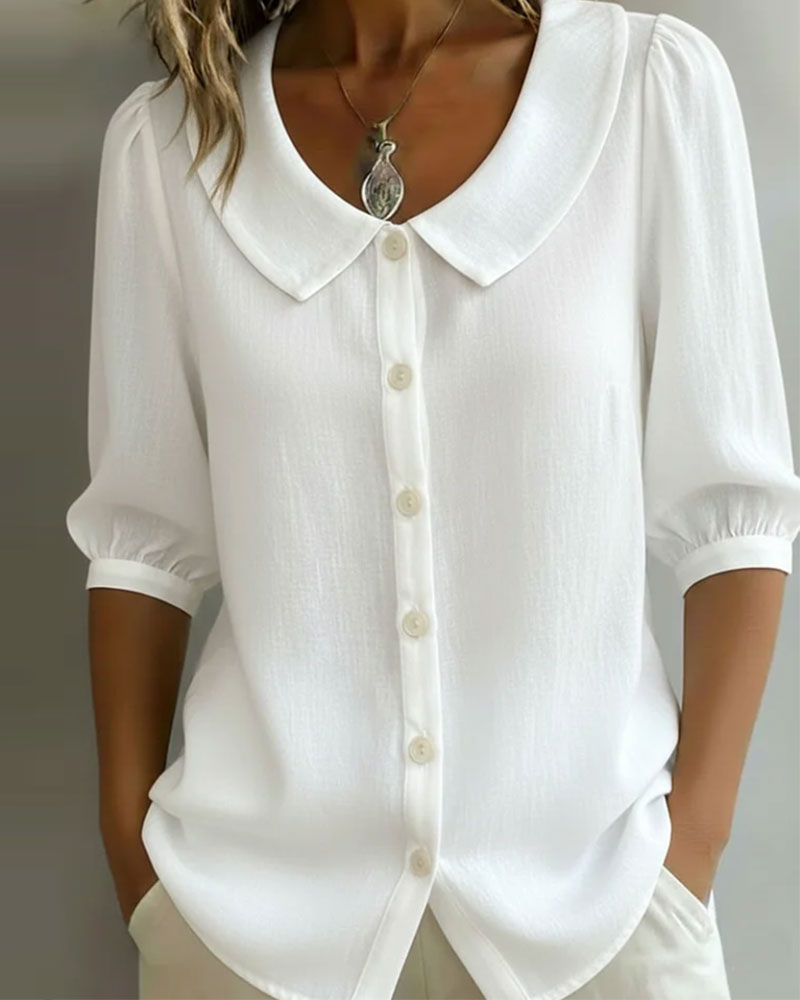 Camisa mujer algodón cuello Peter Pan elegante manga fluida