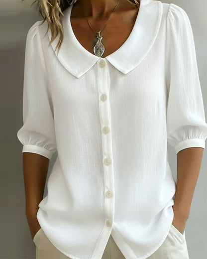 Camisa mujer algodón cuello Peter Pan elegante manga fluida