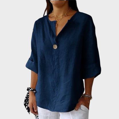 Blusa Mujer De Lino Con Escote En V – Camisa Casual Elegante