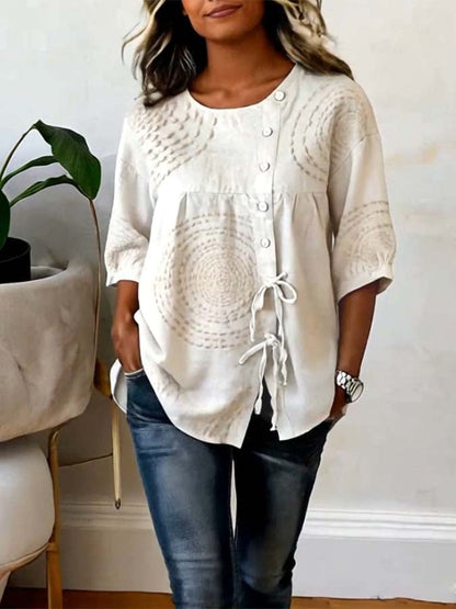 Camisa mujer casual estampada con botones – cómoda y ligera