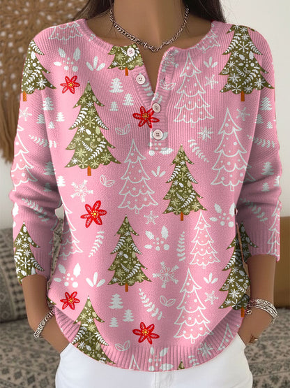 Suéter Mujer Navideño Con Botones Y Estampado Festivo – Jersey Invierno