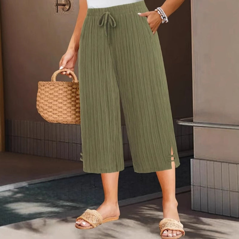 Pantalones mujer algodón lino anchos – pantalón fluido cómodo verano