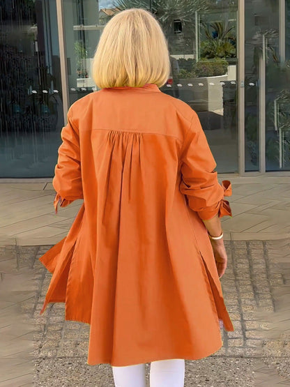 Chaqueta camisa mujer larga algodón elegante