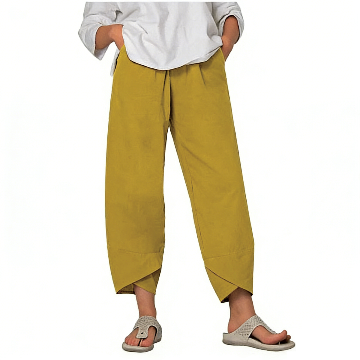 Pantalón mujer asimétrico de talle alto estilo bohemio