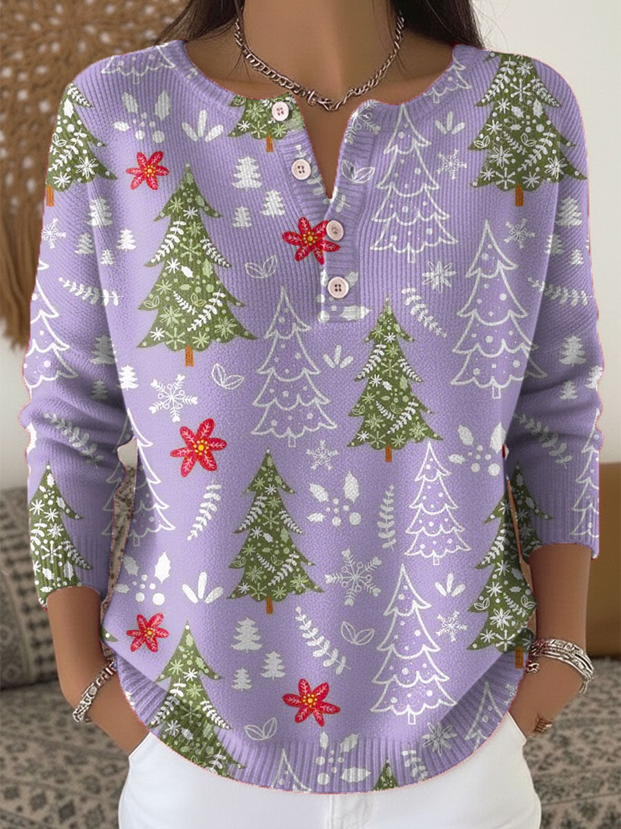 Suéter Mujer Navideño Con Botones Y Estampado Festivo – Jersey Invierno