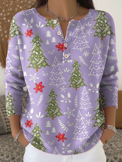 Suéter Mujer Navideño Con Botones Y Estampado Festivo – Jersey Invierno