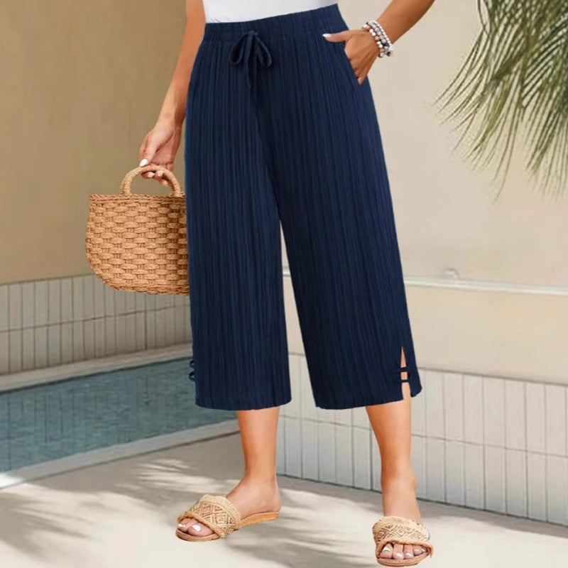 Pantalones mujer algodón lino anchos – pantalón fluido cómodo verano