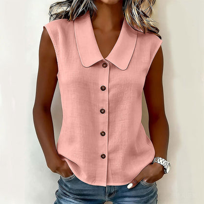 Blusa elegante sin mangas con botones para mujer