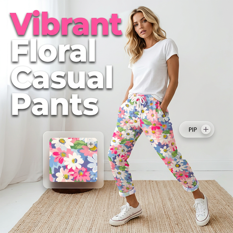 Pantalón floral para mujer con estampado floral y cintura ajustable