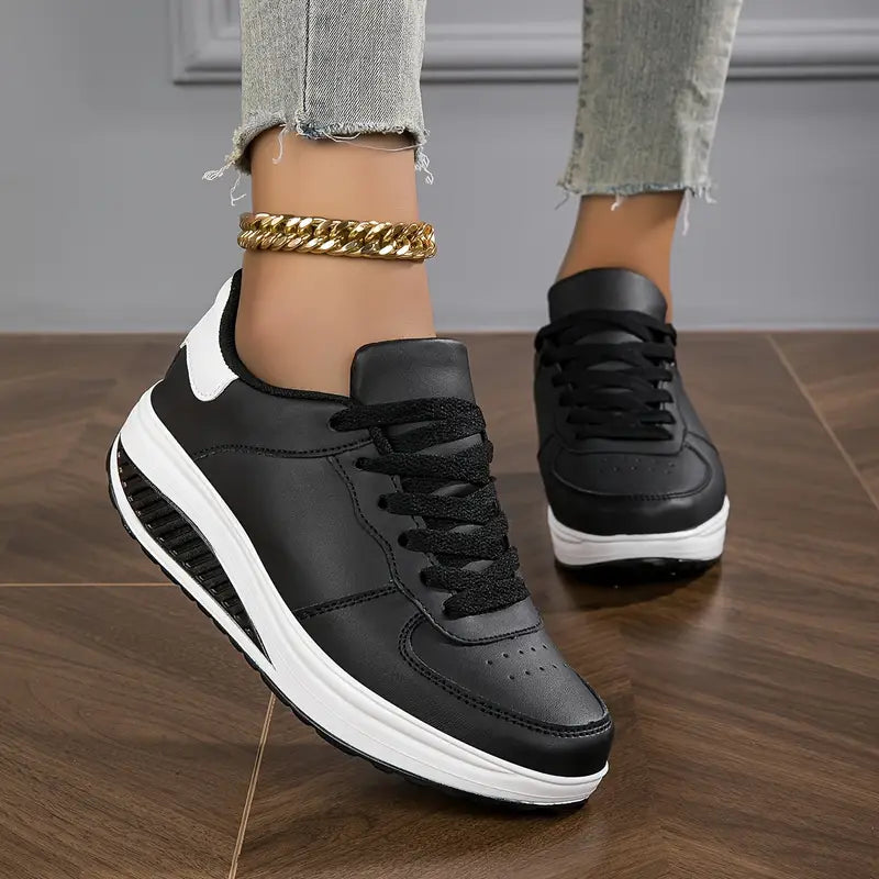 Zapatillas mujer plataforma cuero sintético cordones suela gruesa casual diario