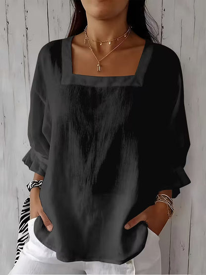 Blusa mujer de cuello cuadrado con mangas largas fluidas elegante