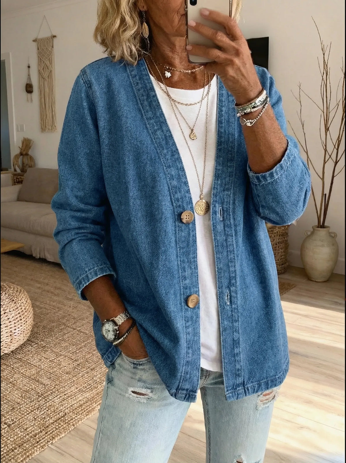 Cárdigan mujer de mezclilla casual – chaqueta ligera moderna