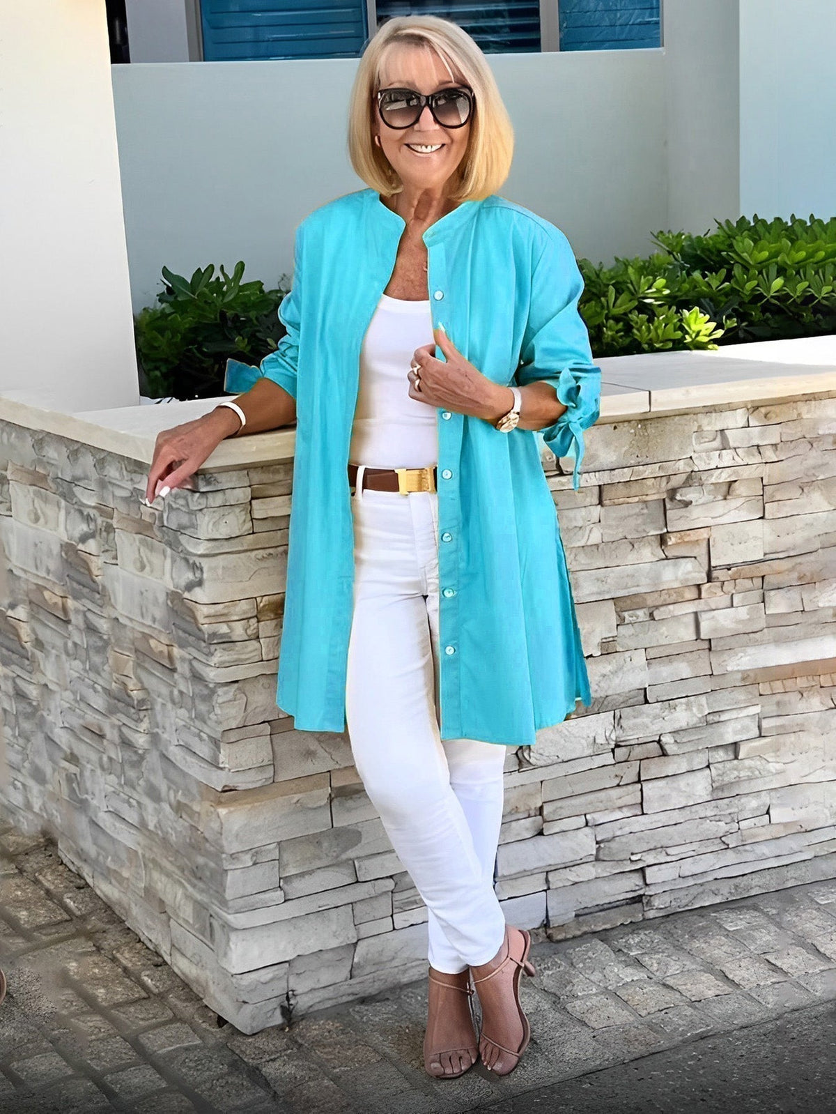 Chaqueta camisa mujer larga algodón elegante