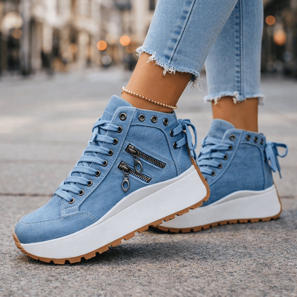 Zapatillas mujer plataforma denim chunky cremalleras urbanas
