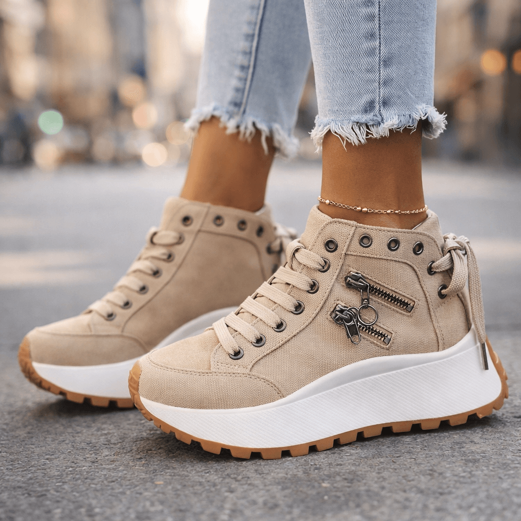 Zapatillas mujer plataforma denim chunky cremalleras urbanas