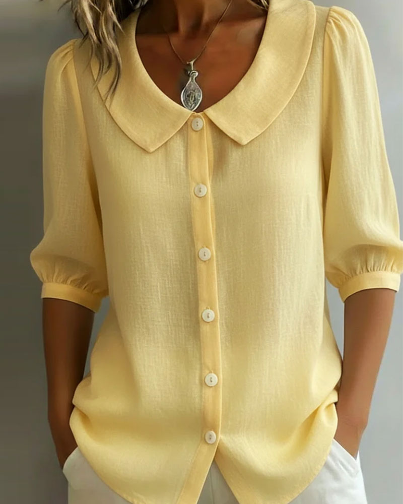 Camisa mujer algodón cuello Peter Pan elegante manga fluida