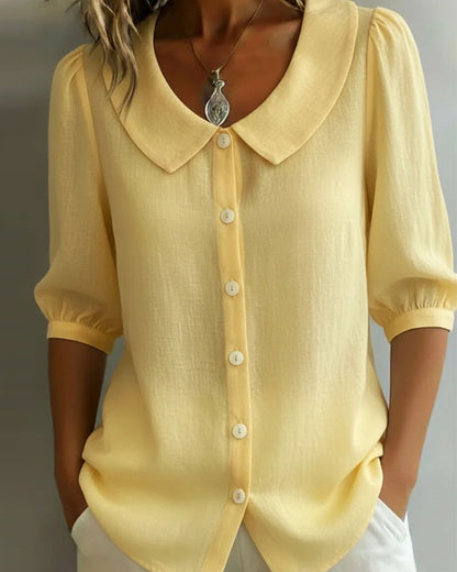 Camisa mujer algodón cuello Peter Pan elegante manga fluida