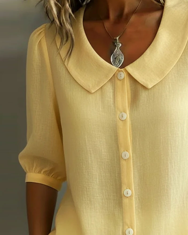 Camisa mujer algodón cuello Peter Pan elegante manga fluida