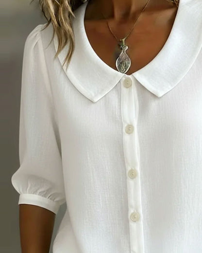 Camisa mujer algodón cuello Peter Pan elegante manga fluida