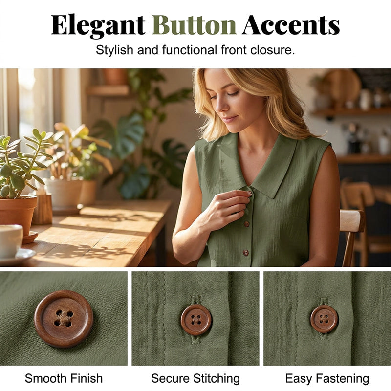 Blusa elegante sin mangas con botones para mujer