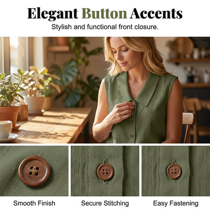 Blusa elegante sin mangas con botones para mujer