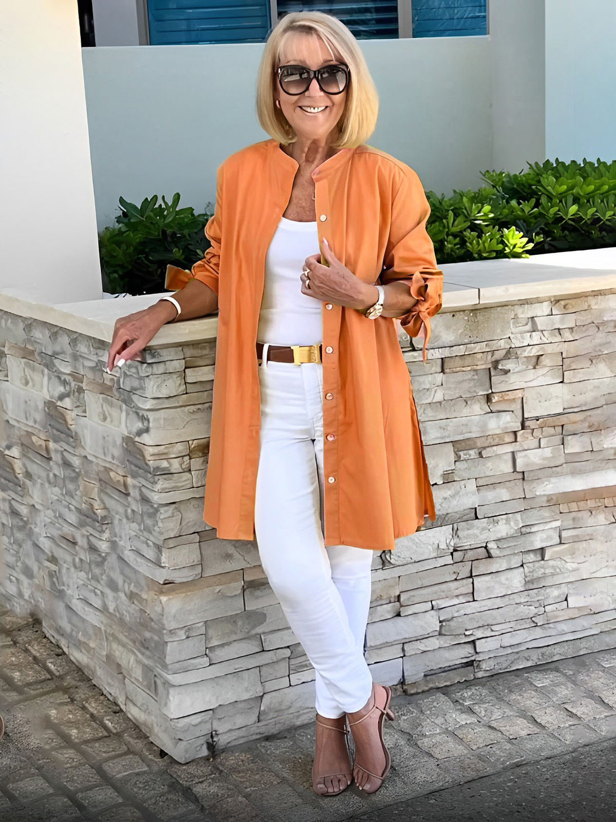 Chaqueta camisa mujer larga algodón elegante