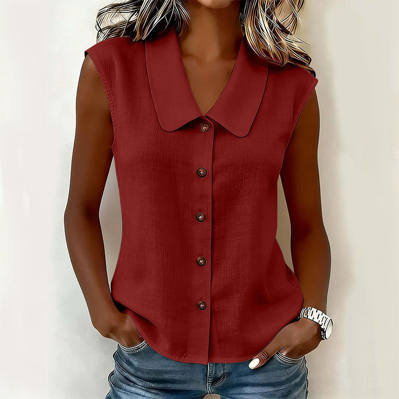 Blusa elegante sin mangas con botones para mujer