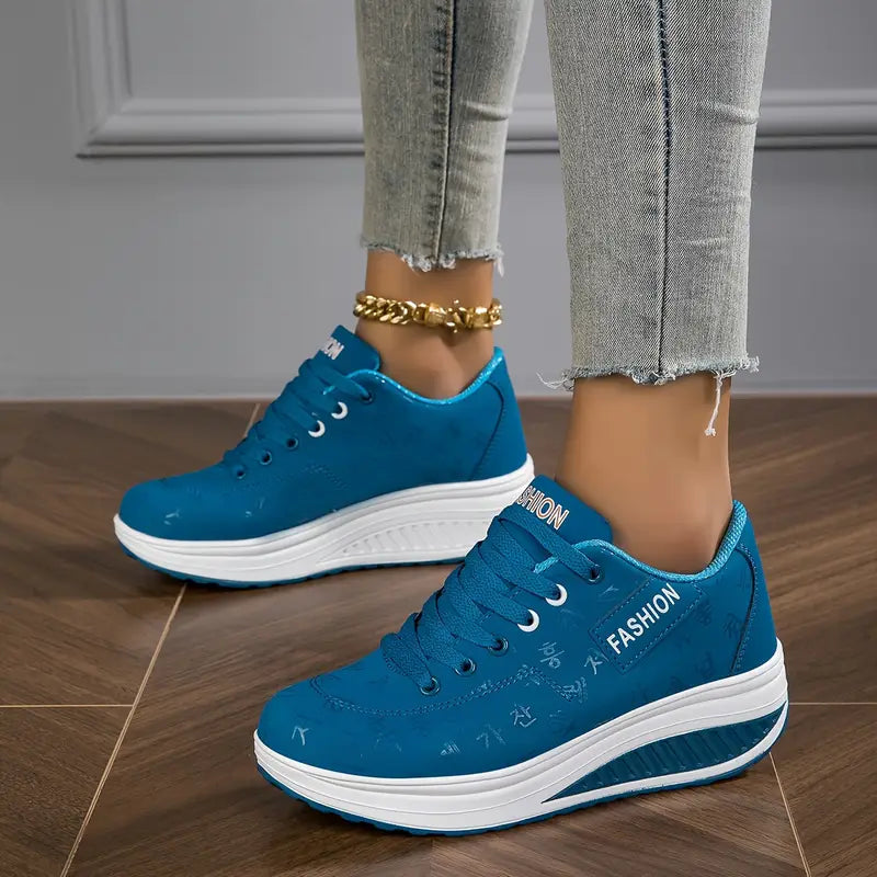 Zapatillas mujer plataforma cuero sintético cordones suela gruesa casual diario