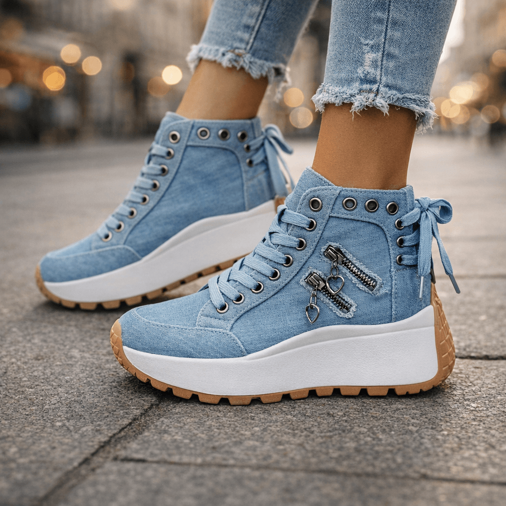 Zapatillas mujer plataforma denim chunky cremalleras urbanas
