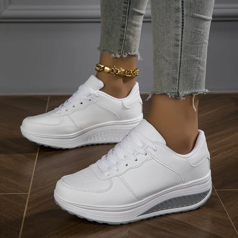 Zapatillas mujer plataforma cuero sintético cordones suela gruesa casual diario