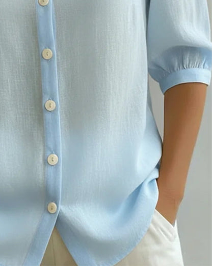 Camisa mujer algodón cuello Peter Pan elegante manga fluida