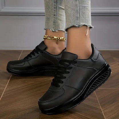 Zapatillas mujer plataforma cuero sintético cordones suela gruesa casual diario