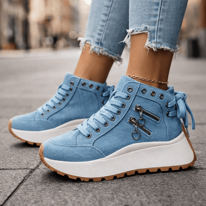 Zapatillas mujer plataforma denim chunky cremalleras urbanas