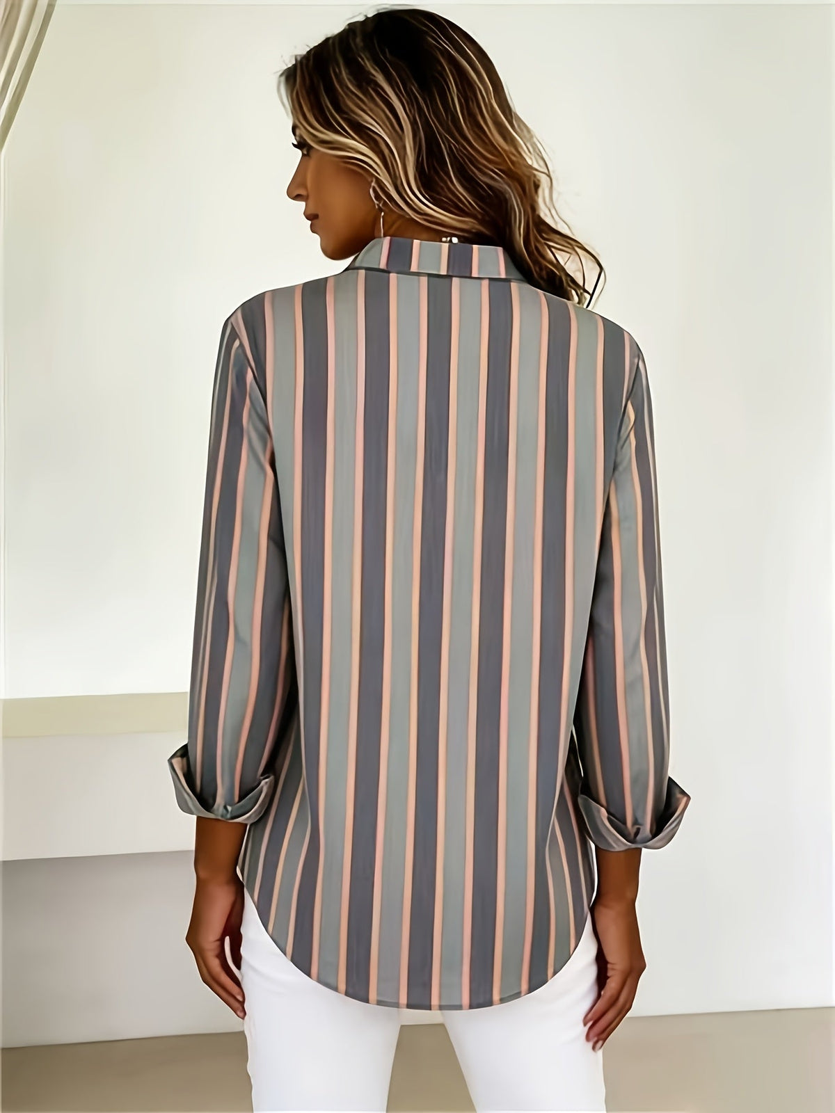 Camisa mujer rayas manga larga – blusa casual elegante ligera