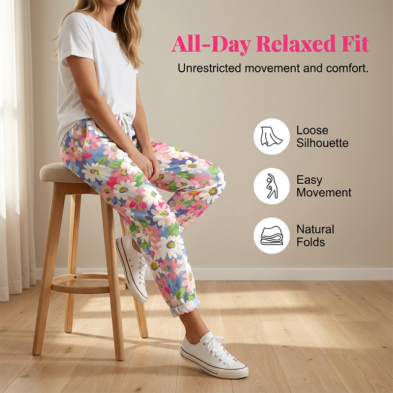 Pantalón floral para mujer con estampado floral y cintura ajustable