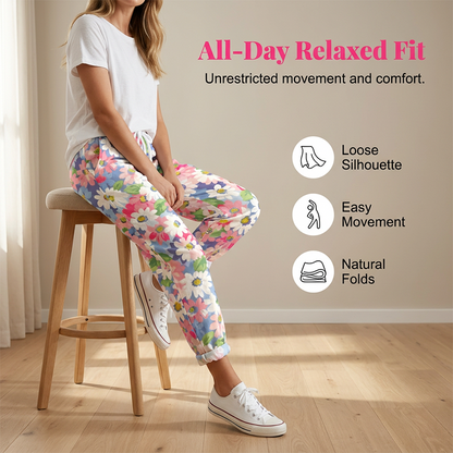 Pantalón floral para mujer con estampado floral y cintura ajustable