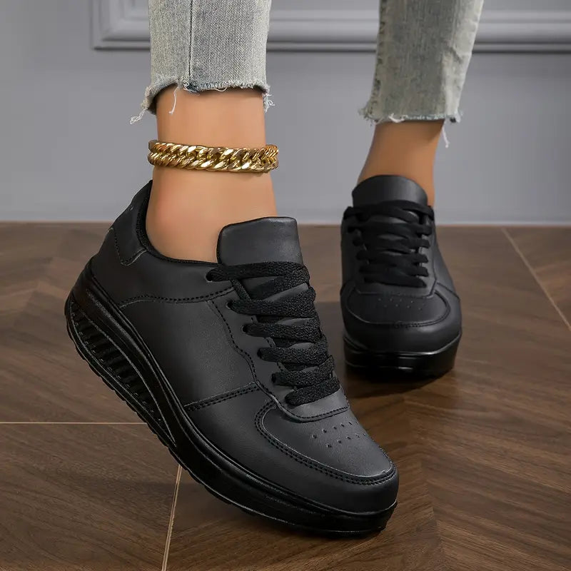 Zapatillas mujer plataforma cuero sintético cordones suela gruesa casual diario