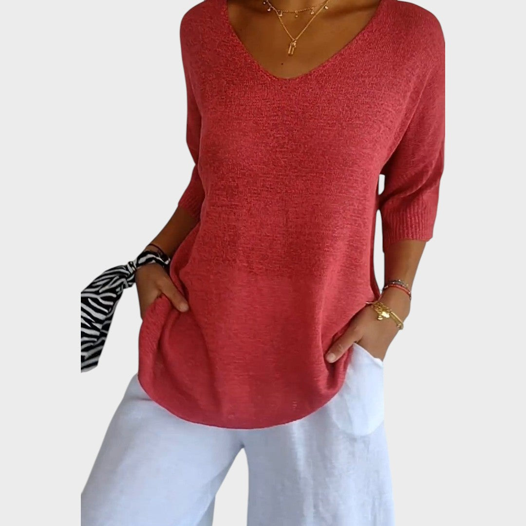 Suéter Mujer Con Escote En V – Jersey Casual Elegante
