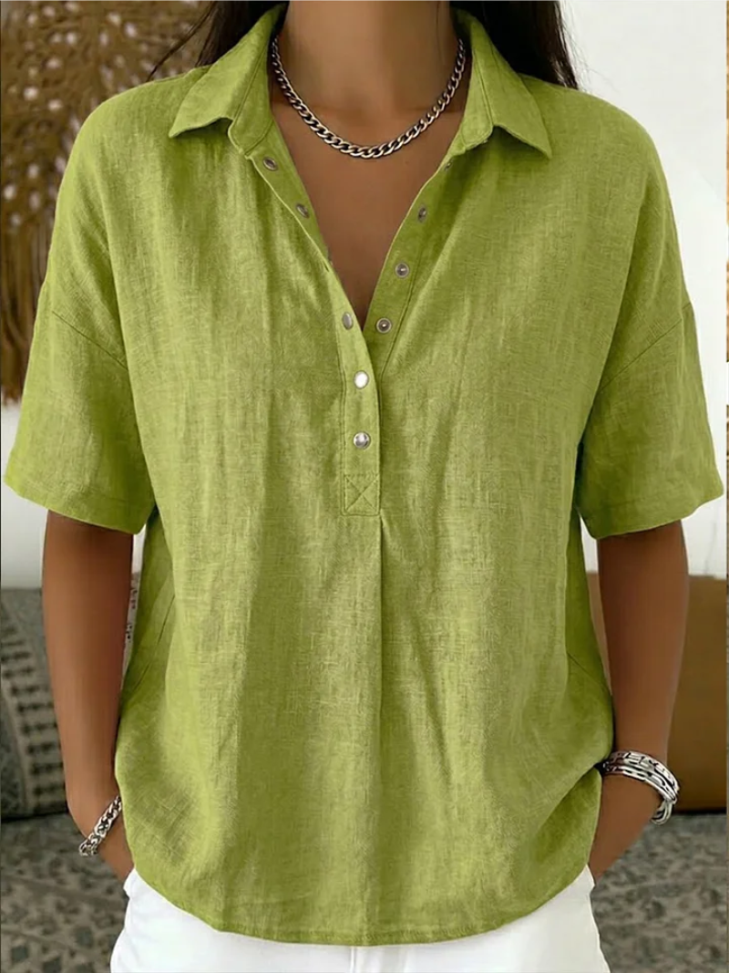 Blusa mujer algodón con botones – camisa manga corta casual cómoda