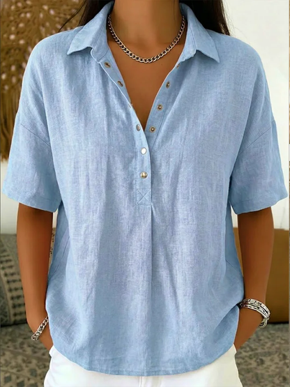 Blusa mujer algodón con botones – camisa manga corta casual cómoda