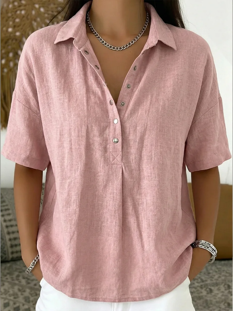 Blusa mujer algodón con botones – camisa manga corta casual cómoda