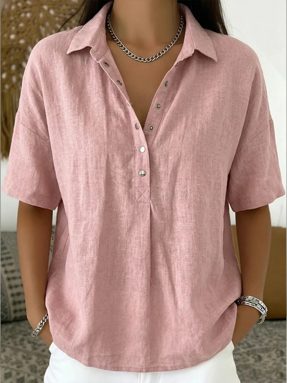 Blusa mujer algodón con botones – camisa manga corta casual cómoda