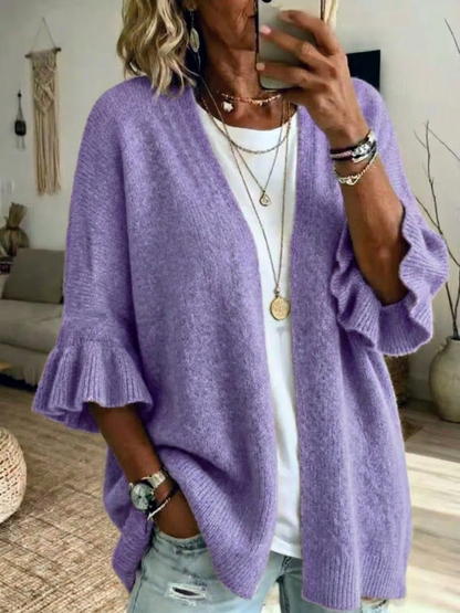 Cárdigan abierto de punto para mujer con mangas de volante