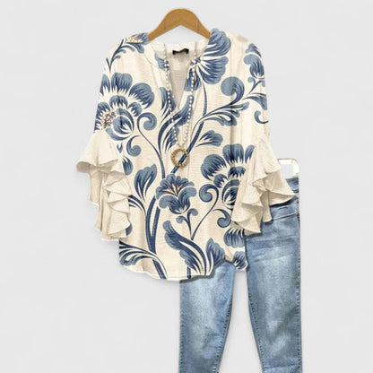 Blusa bohemia mujer con mangas acampanadas y estampado floral
