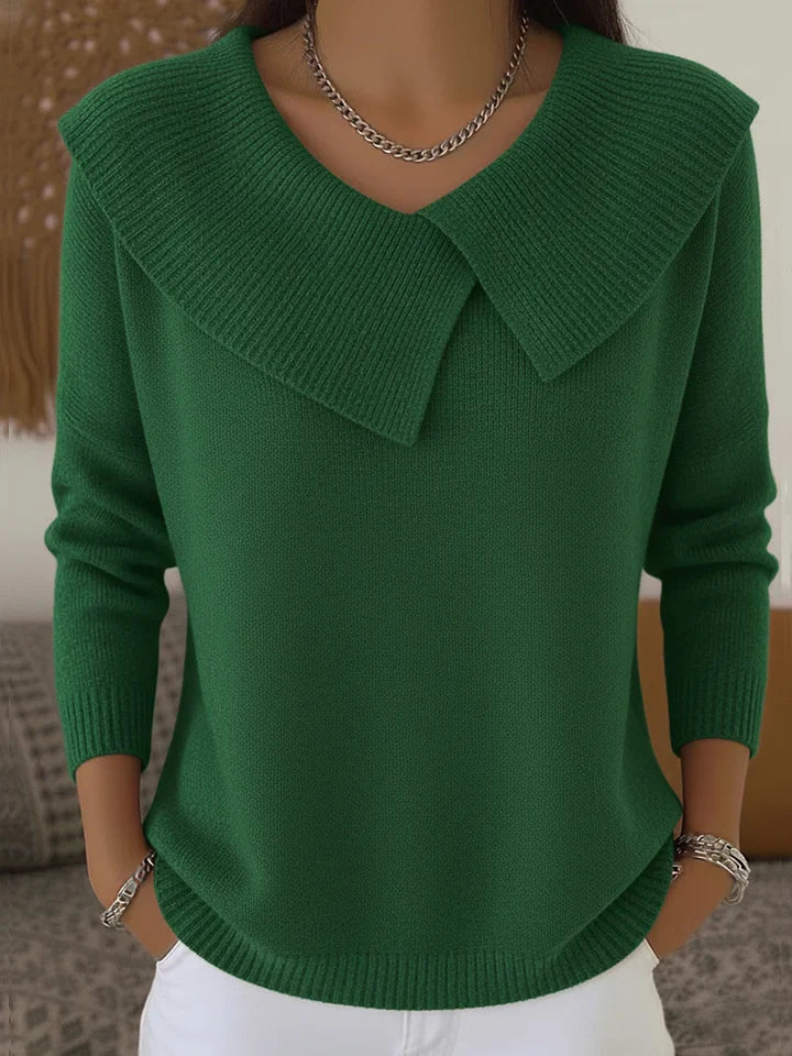 Suéter Mujer Con Cuello Amplio Tipo Solapa – Estilo Elegante y Cálido